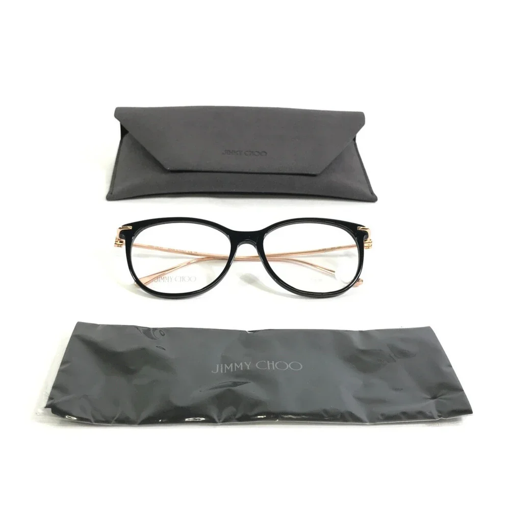 Jimmy Choo Eyeglasses Frames JC283 807 Shiny Black Rose Gold Cat Eye 54-17-140